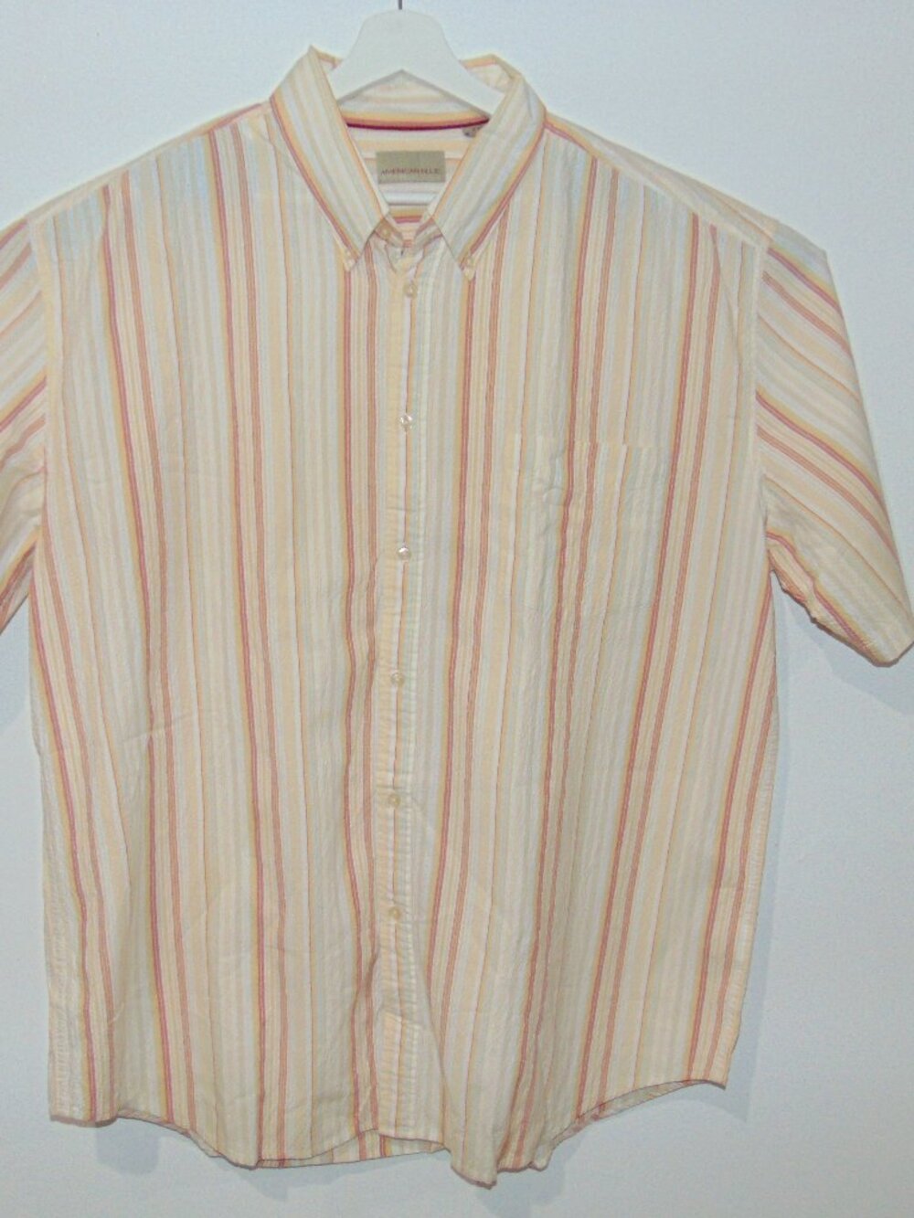 American Blue Short Sleeve Shirt Ivory Red Men's Size XXL Cotton